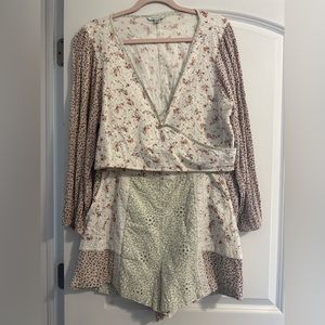 American Eagle two piece floral eyelet set